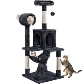 51" Cat Tree with Hammock and Scratching Post Tower, Blacck