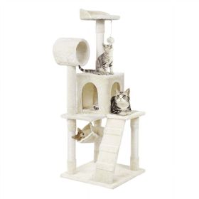 51" Cat Tree with Hammock and Scratching Post Tower, Beige