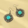 New retro butterfly large circle design inlaid turquoise earrings ethnic style earrings simple alloy bohemian