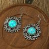 New retro butterfly large circle design inlaid turquoise earrings ethnic style earrings simple alloy bohemian