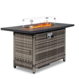 43-Inch Fire Table, 50000 BTU Gas Firepit with Volcanic Stone Black