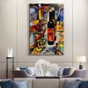 Framed Canvas Wall Art Decor Abstract Style Painting,Wine Bottle with Glasses Painting Decoration For Bar, Restrant, Kitchen, Dining Room, Office Livi