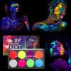 CC Beauty UV Glow Face Body Paint Palette, 8 Neon Glow In Black Lights Face Paint Kit, Water Activated Eyeliner, Safe Washable Adult, Halloween Makeup