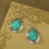 New retro round crystal inlaid turquoise earrings ethnic style flower earrings simple alloy bohemian