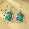 New retro round crystal inlaid turquoise earrings ethnic style flower earrings simple alloy bohemian