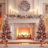 GO 4-Pieces Set Artificial Christmas Tree, Brown Needles with flocking, with Warm Lights, pine cones and berries, Artificial Tree for door and firepla