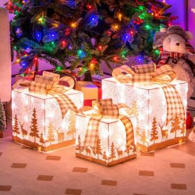 Set of 3 Lighted Christmas Gift Box with 100 Warm White Lights