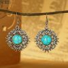 New retro butterfly large circle design inlaid turquoise earrings ethnic style earrings simple alloy bohemian