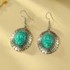 New retro round crystal inlaid turquoise earrings ethnic style flower earrings simple alloy bohemian