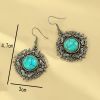 New retro butterfly large circle design inlaid turquoise earrings ethnic style earrings simple alloy bohemian