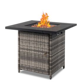 28-Inch Fire Table, 50000 BTU Gas Firepit with Volcanic Stone Black