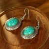 New retro round crystal inlaid turquoise earrings ethnic style flower earrings simple alloy bohemian