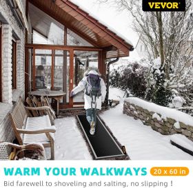 VEVOR Snow Melting Mat, 3 in/h Melting Speed, Heated Outdoor Mats for Winter Entrances, No-Slip Rubber w/Plug, Power Cord, Outlet Timer, Reflective St (size: 20x60 inch)