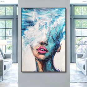 Hand Painted Oil Painting Abstract Portrait Wall Art Hand painted-Nordic Light Blue Girl Oil Paintings On Canvas-Hand Made-For Home Decoration (style: 1, size: 90X120cm)