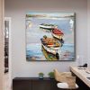 Hand Painted Oil Painting Canoe oil Paintings Nordic Seascape-Hand-Painted- Colorful Boats Oil Painting-Wall Art Handmade- For Home Decoration