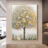 Hand Painted Oil Painting Original Gold Texture Tree Oil Painting on Canvas Large Wall Art Abstract Minimalist Art Custom Painting Modern Living Room