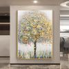 Hand Painted Oil Painting Original Gold Texture Tree Oil Painting on Canvas Large Wall Art Abstract Minimalist Art Custom Painting Modern Living Room