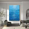 Hand Painted Oil Painting Abstract Water Surface Oil Painting on Canvas Original Seascape Painting Rain Scene Wall Decor Bedroom Home Decor Large Blue