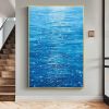 Hand Painted Oil Painting Abstract Water Surface Oil Painting on Canvas Original Seascape Painting Rain Scene Wall Decor Bedroom Home Decor Large Blue