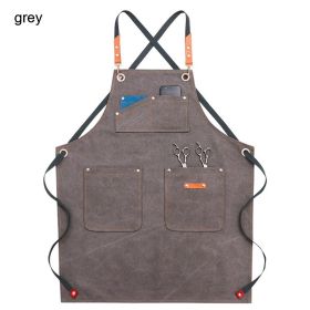 Durable Work Apron with Tool Pockets Heavy Duty Unisex Canvas Adjustable Cross-Back Straps Apron For Carpenter Painting Home BBQ (Ships From: China, Color: Basic Grey)